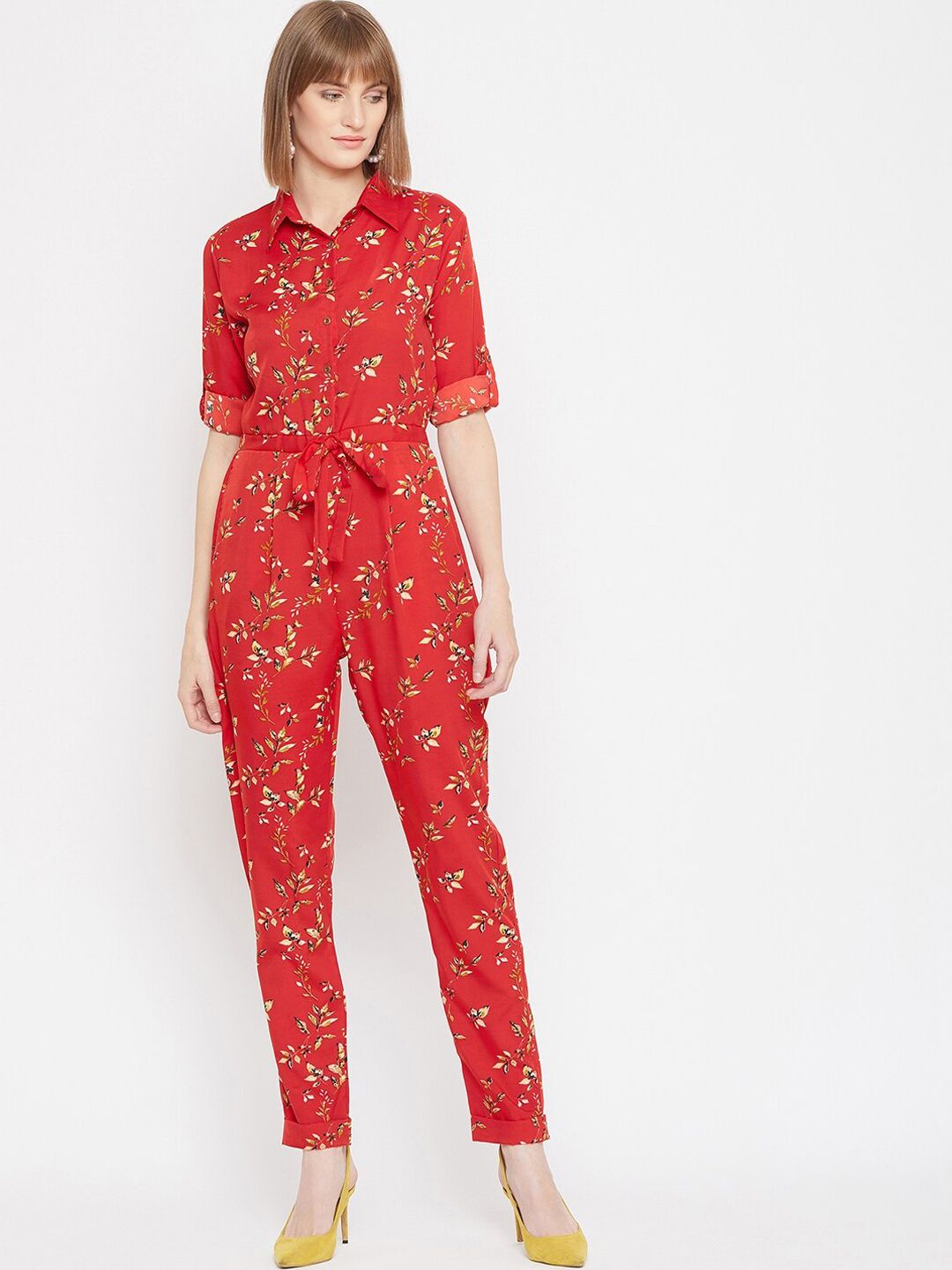 Uptownie Lite Women Red & Off-White Printed Basic Jumpsuit Price in India