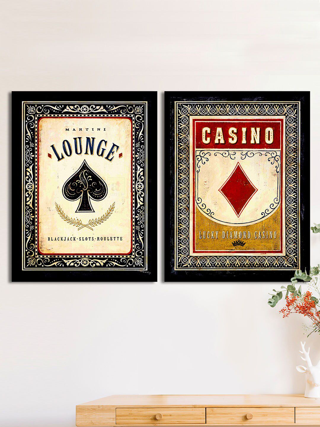 Art Street Set Of 2 Black & Red Lounge & Casino Matte Printed Wall Arts Price in India