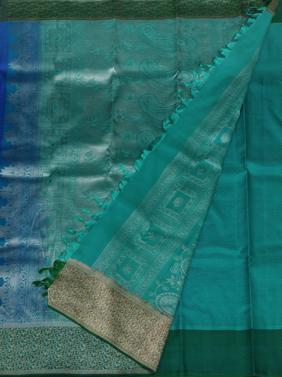 Pothys Navy Blue & Sea Green Pure Silk Woven Design Saree