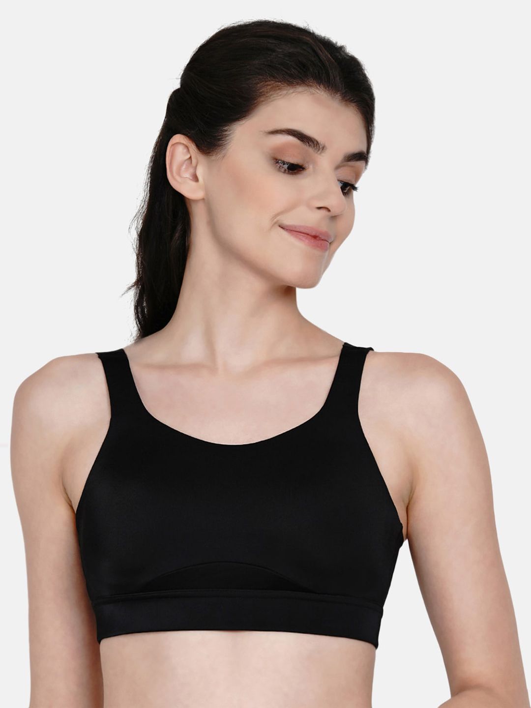 Enamor Black Solid Non-Wired Lightly Padded Sports Bra SB18 Price in India