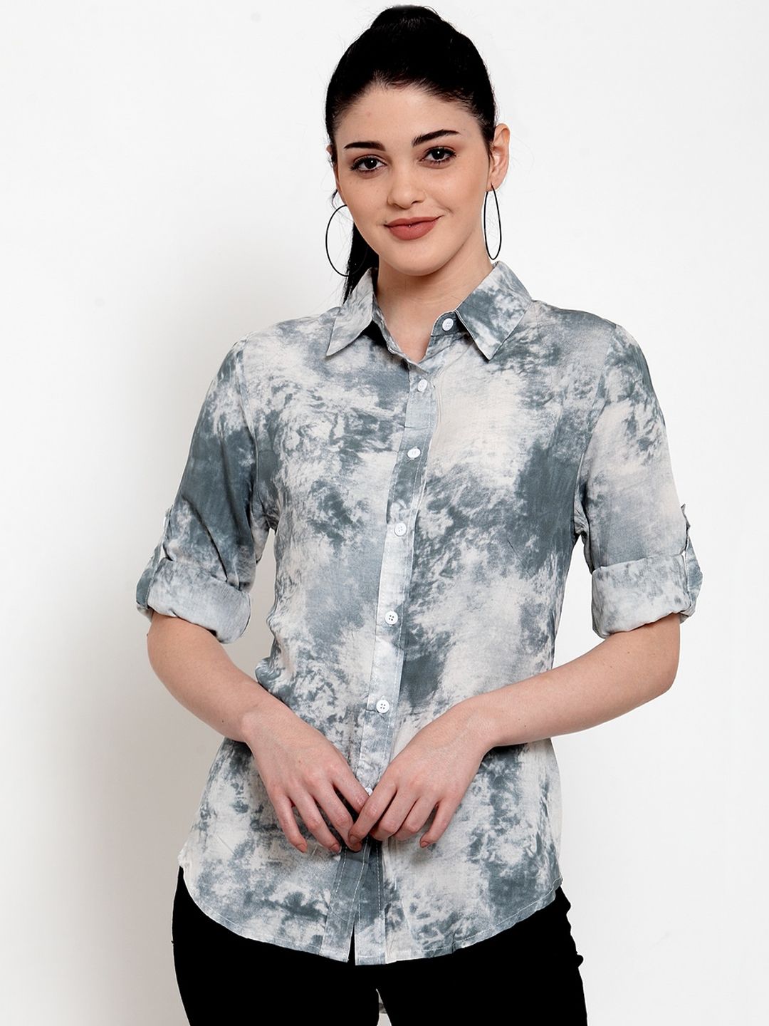 Global Republic Women Grey Regular Fit Printed Casual Shirt