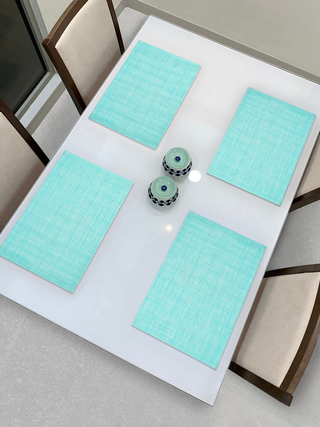 HOKIPO Set Of 4 Turquoise Blue Solid Heat Resistant Table Placemats Price in India