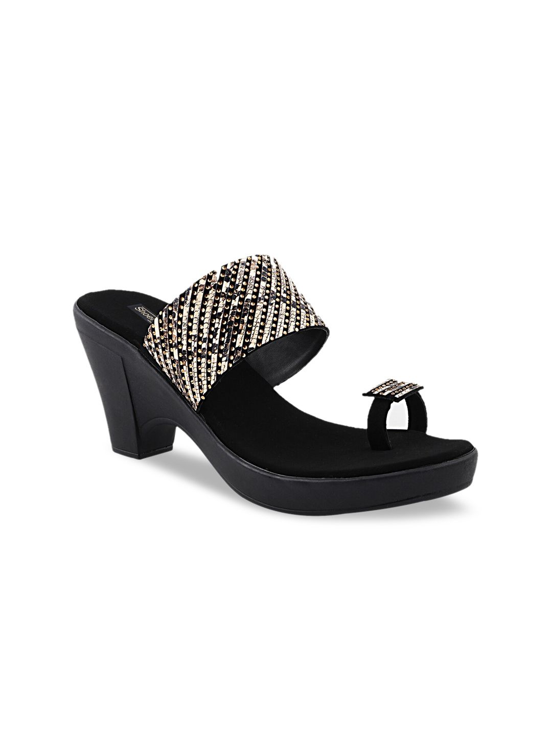 Shoetopia Women Black Embellished Block Heels Price in India