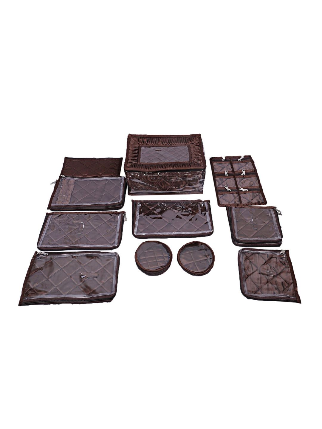 Kuber Industries Brown Solid Laminated Satin Locker 12 Pouches  Jewellery Kit Price in India