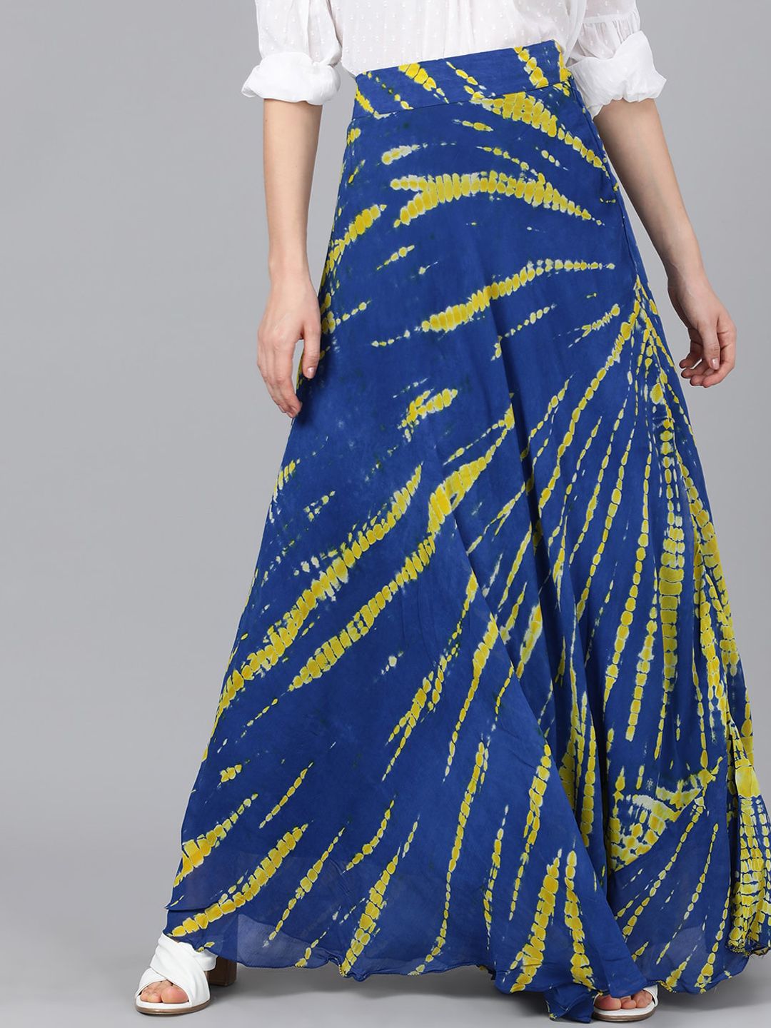 AKS Couture Women Blue & Green Tie & Dye Flared Maxi Skirt