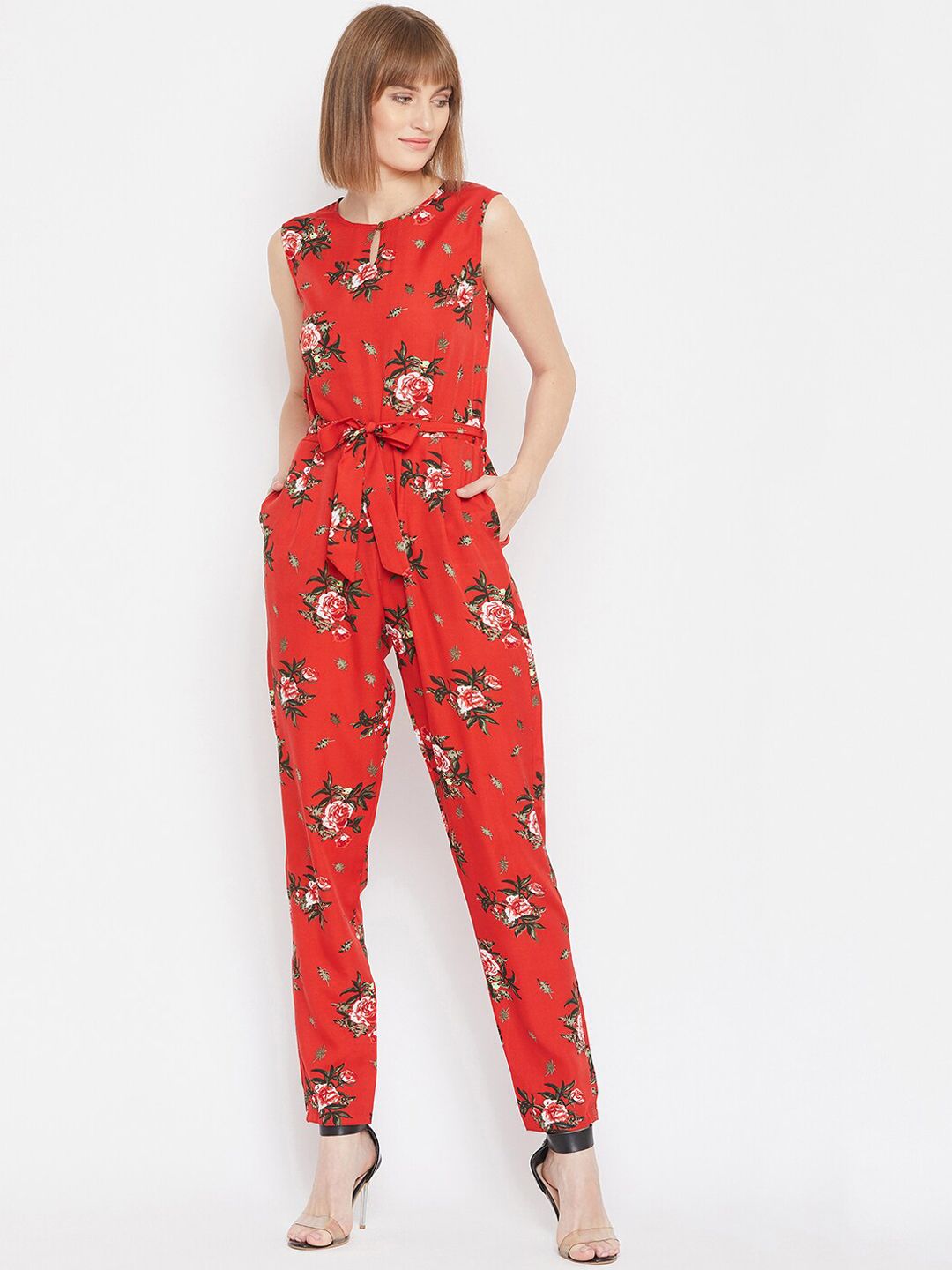 Uptownie Lite Women Red Printed Basic Jumpsuit Price in India