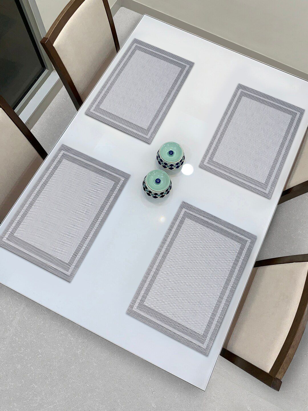 HOKIPO Set Of 4 Grey & White Geometric Washable Table Placemats Price in India