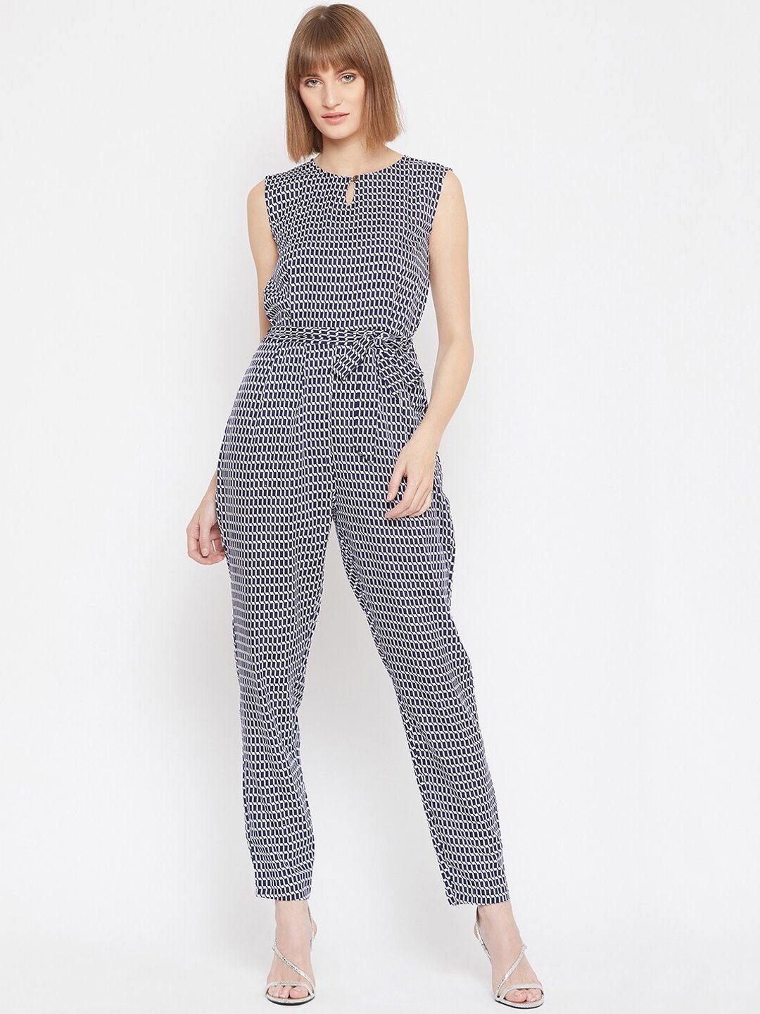 Uptownie Lite Women Blue & White Printed Basic Jumpsuit Price in India