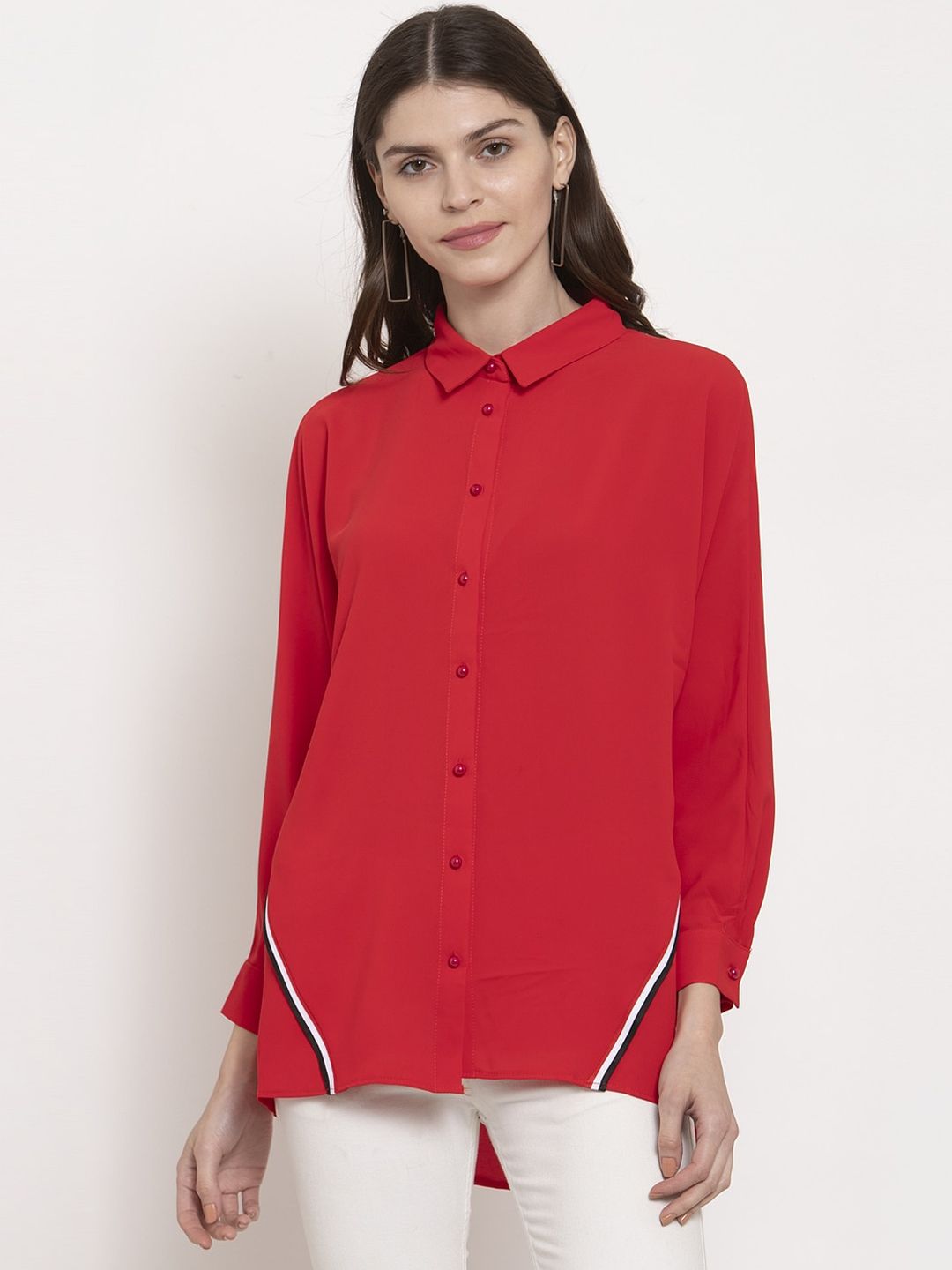 Global Republic Women Red Regular Fit Solid Casual Shirt