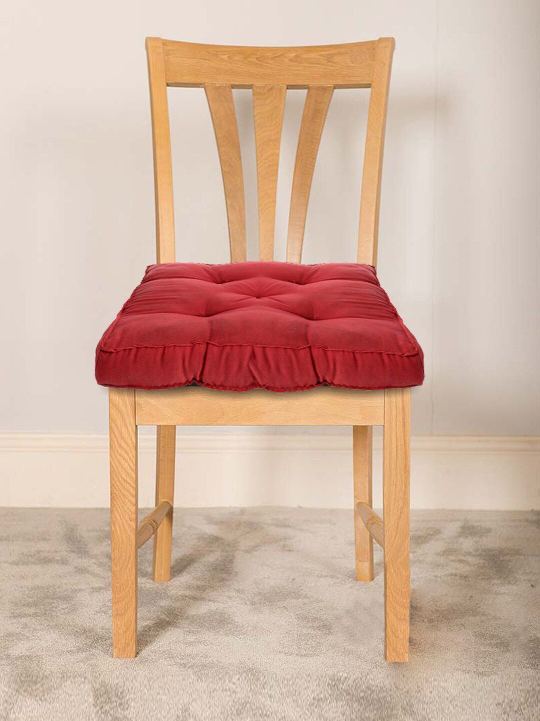 Kuber Industries Red Solid General Support Chair Pad Price in India