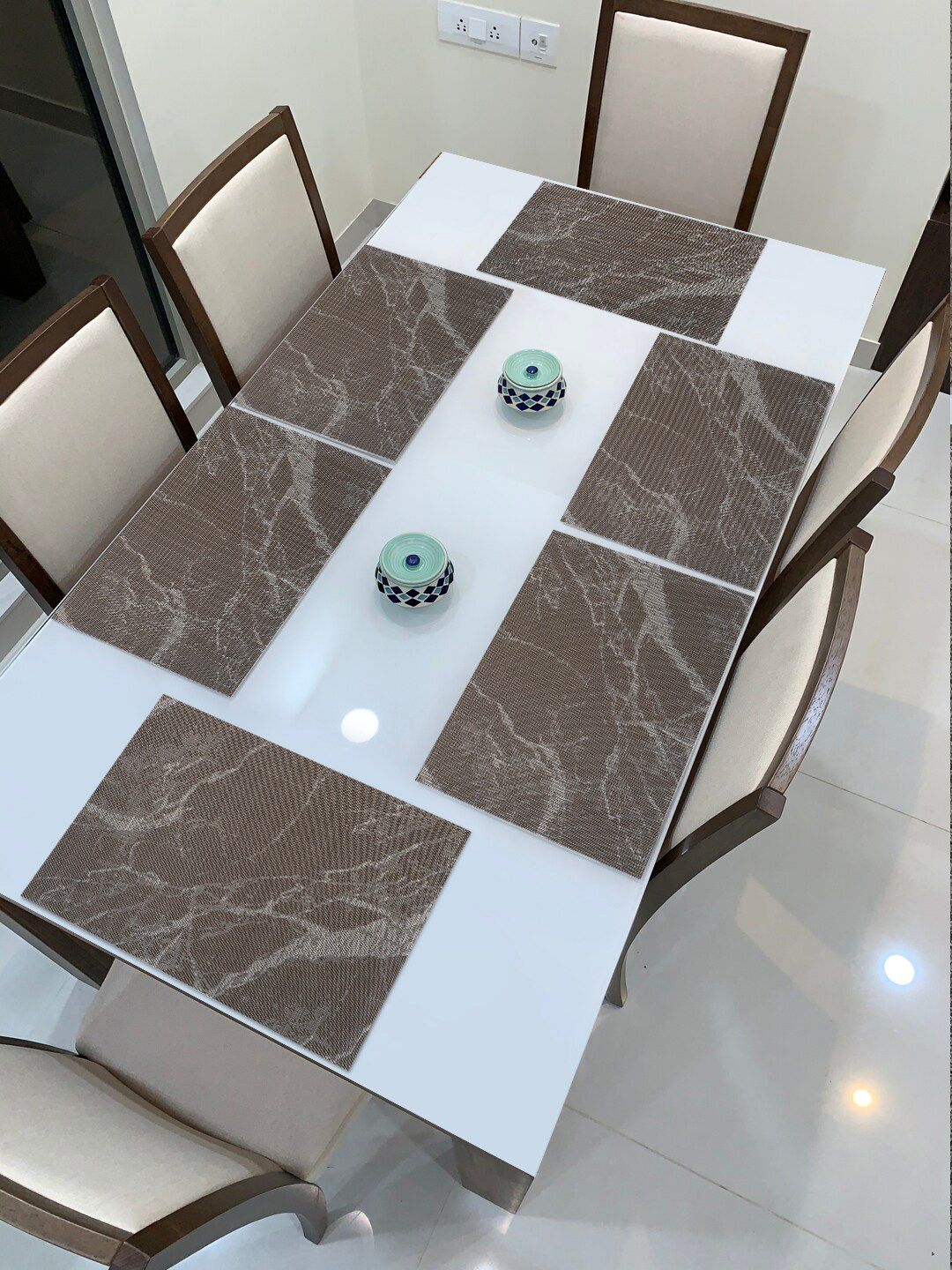 HOKIPO Set Of 6 Brown & White Abstract Table Placemats Price in India