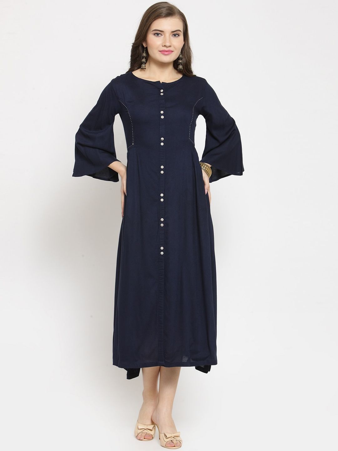 Kvsfab Women Navy Blue Solid A-Line Dress Price in India