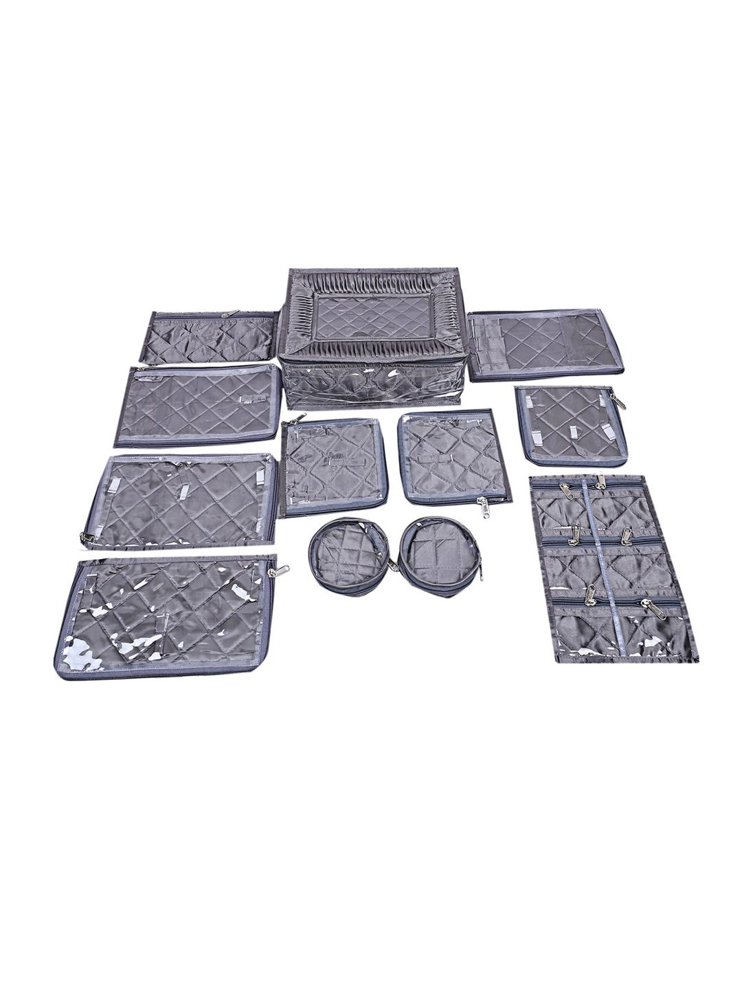 Kuber Industries Grey Solid Laminated Satin Locker Jewellery Kit With 12 Pouches Price in India