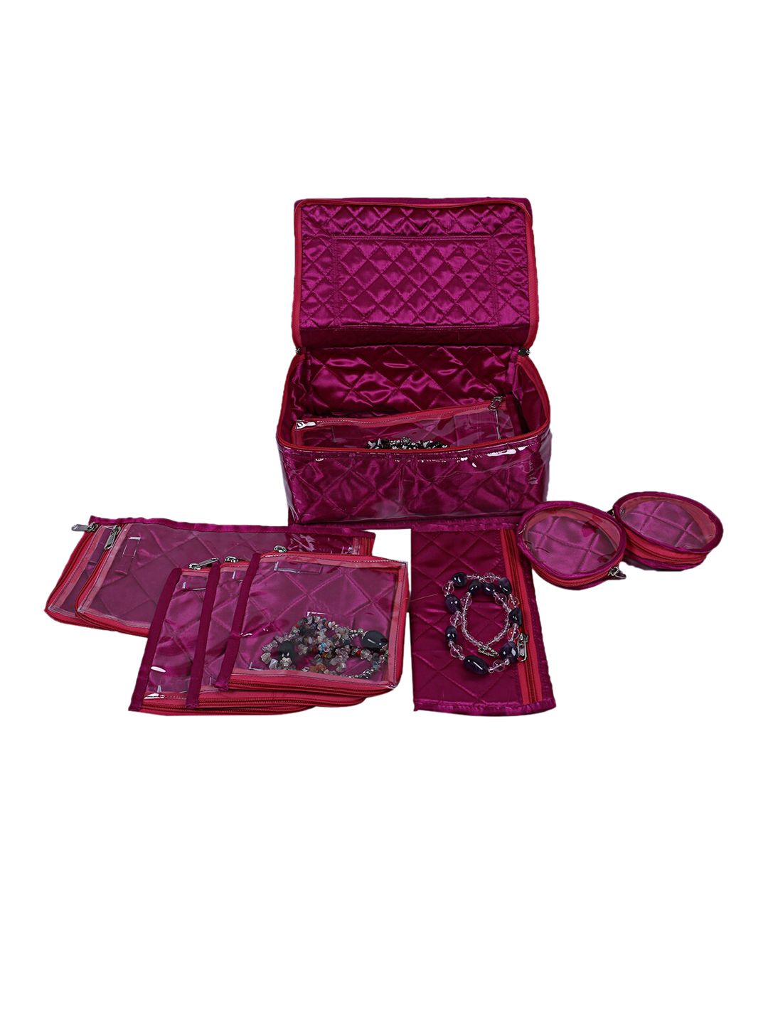 Kuber Industries Purple Solid Laminated Satin Locker Jewellery Kit With 12 Pouches Price in India