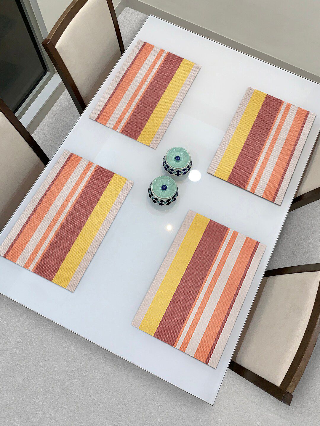 HOKIPO Set Of 4 Multicoloured Striped Washable Table Placemats Price in India