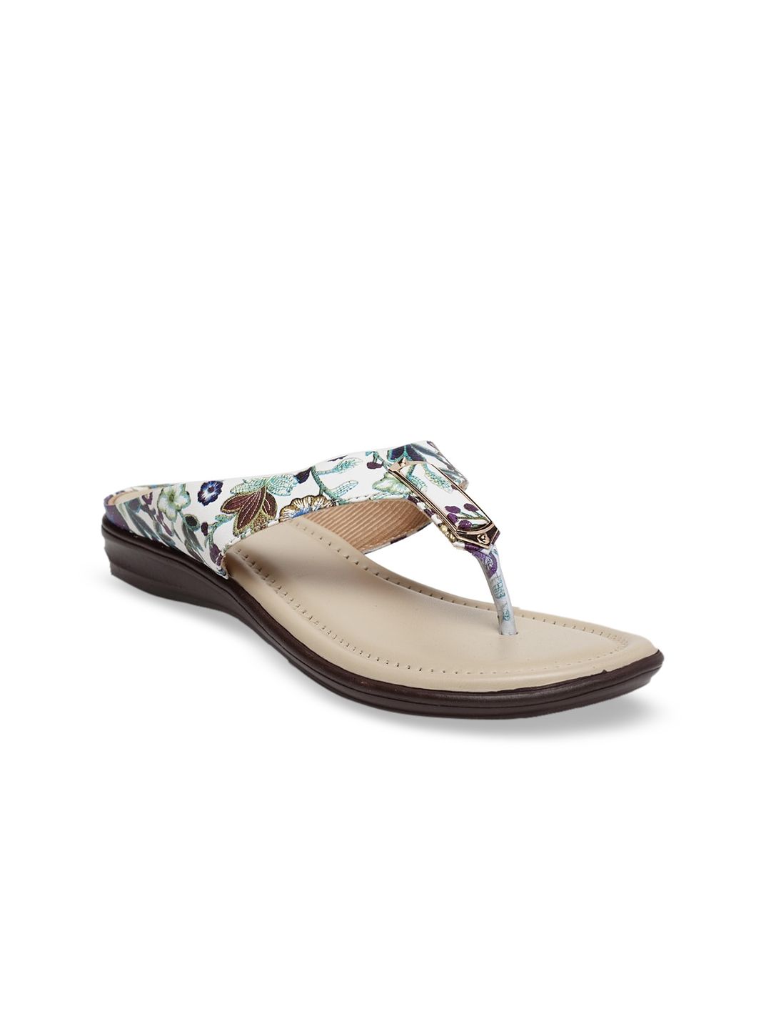 Butterflies Women Cream-Coloured Floral Embellished PU Open Toe Flats