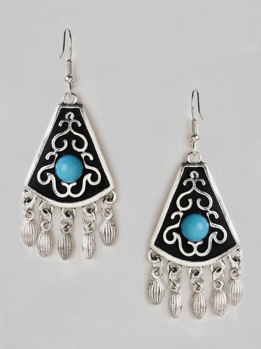 TOKYO TALKIES X rubans FASHION ACCESSORIES Silver-Toned & Blue Classic Oxidised Earrings Price in India