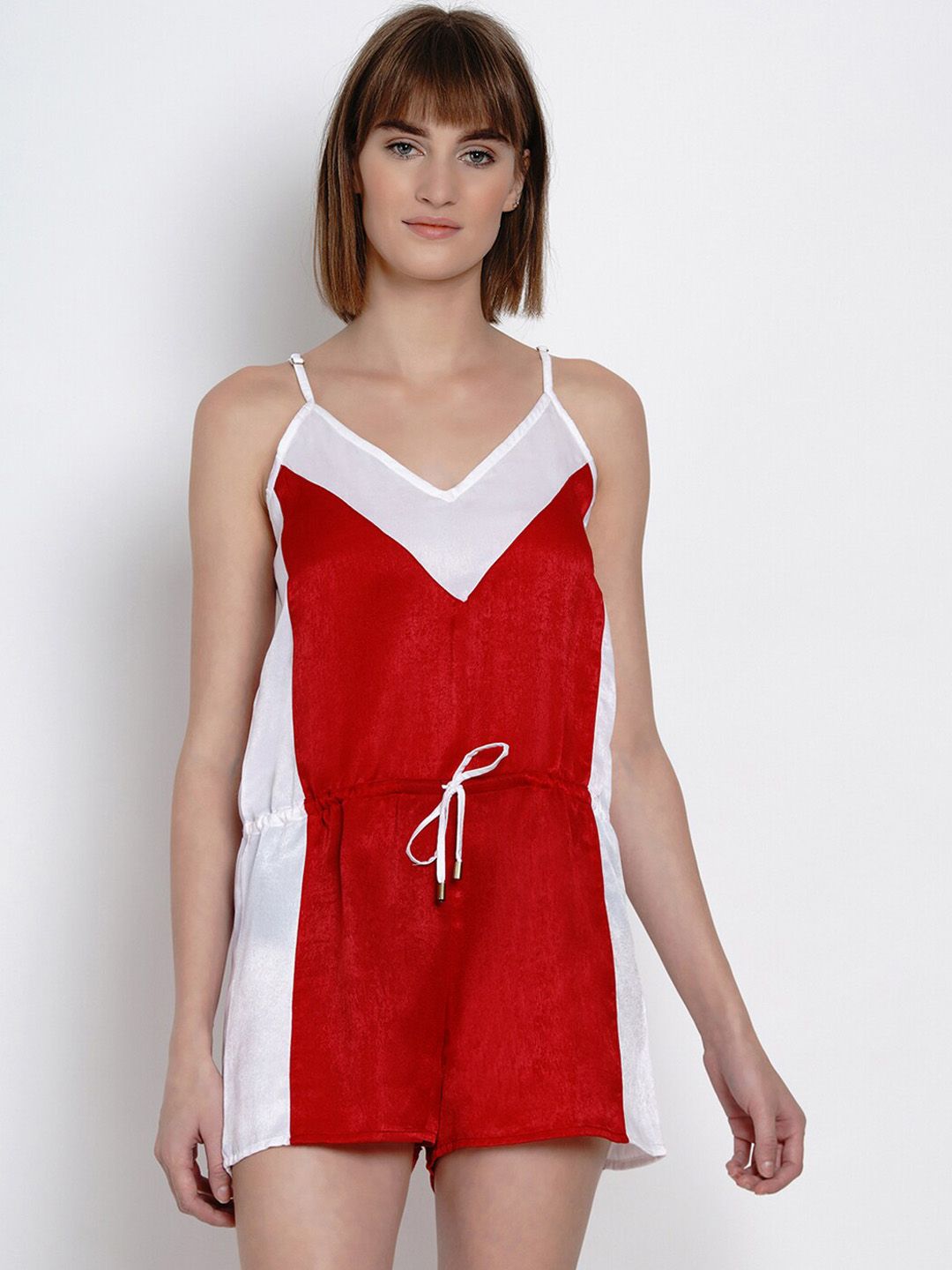 EROTISSCH Women Red & White Colourblocked Night Suit Price in India