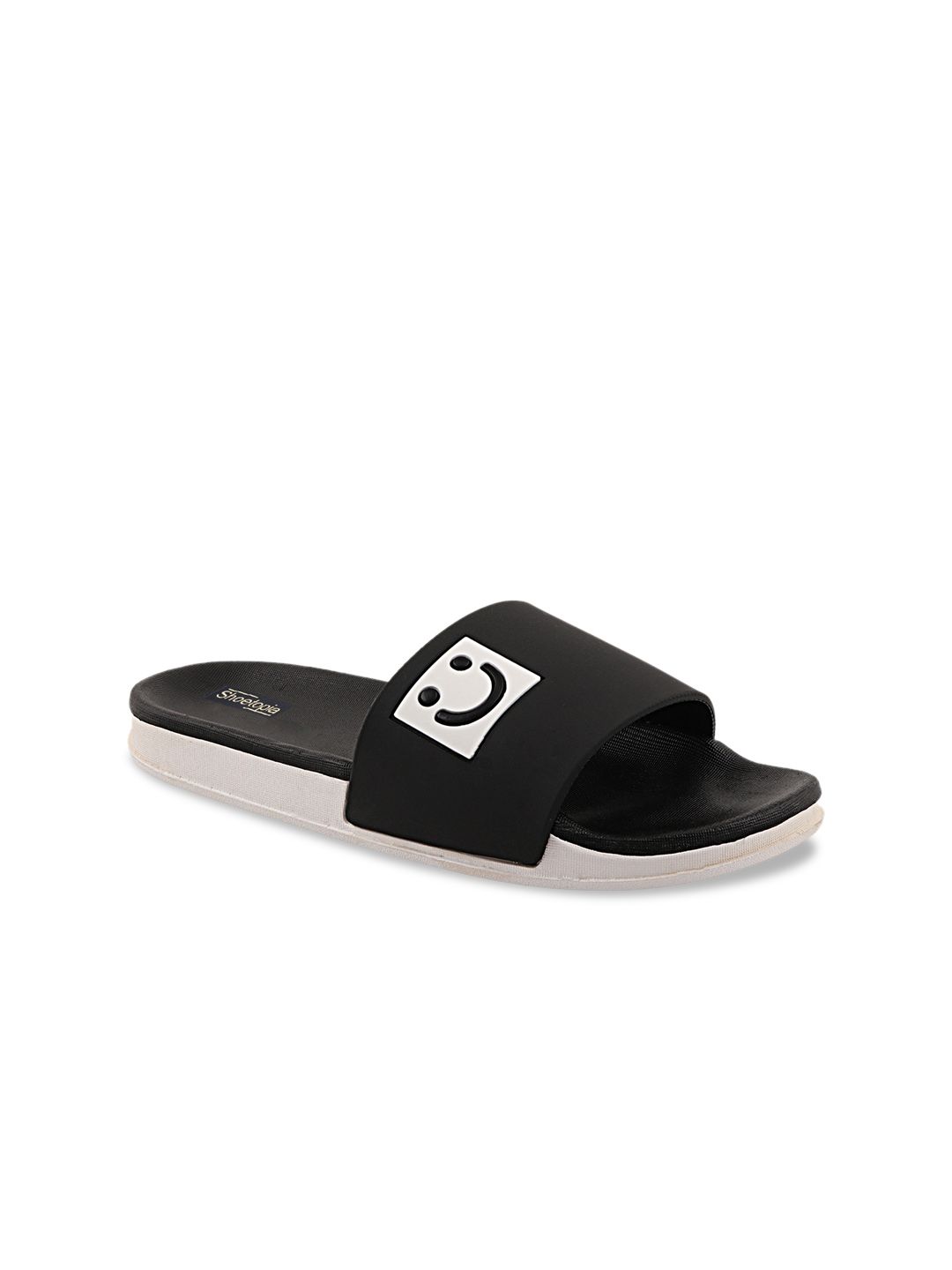 Shoetopia Women Black & White Printed Sliders Price in India