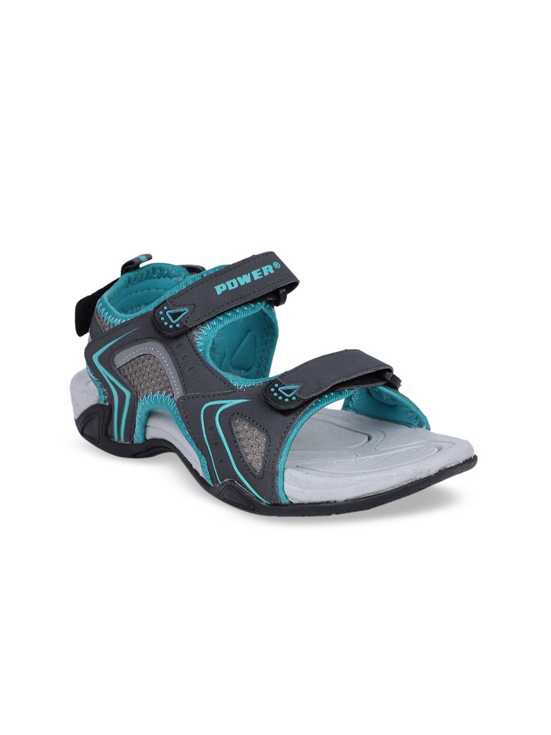 Power Women Grey & Teal Blue Solid Sports Sandals Price in India