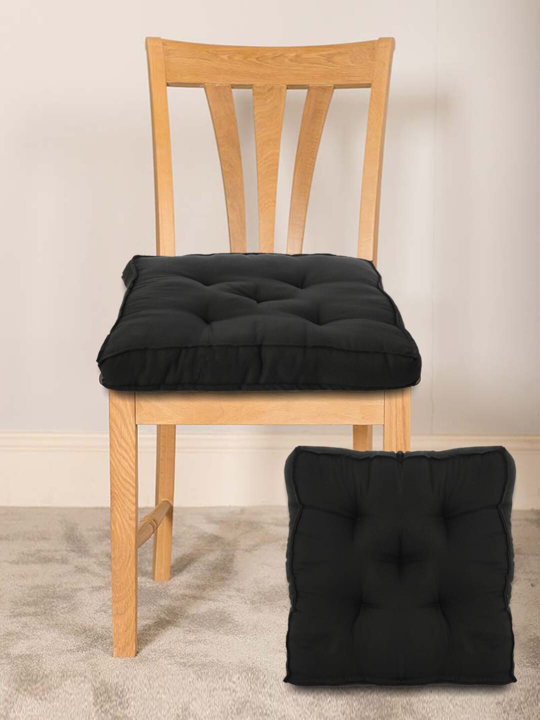 Kuber Industries Black Set of 2 Solid Chair Pads Price in India