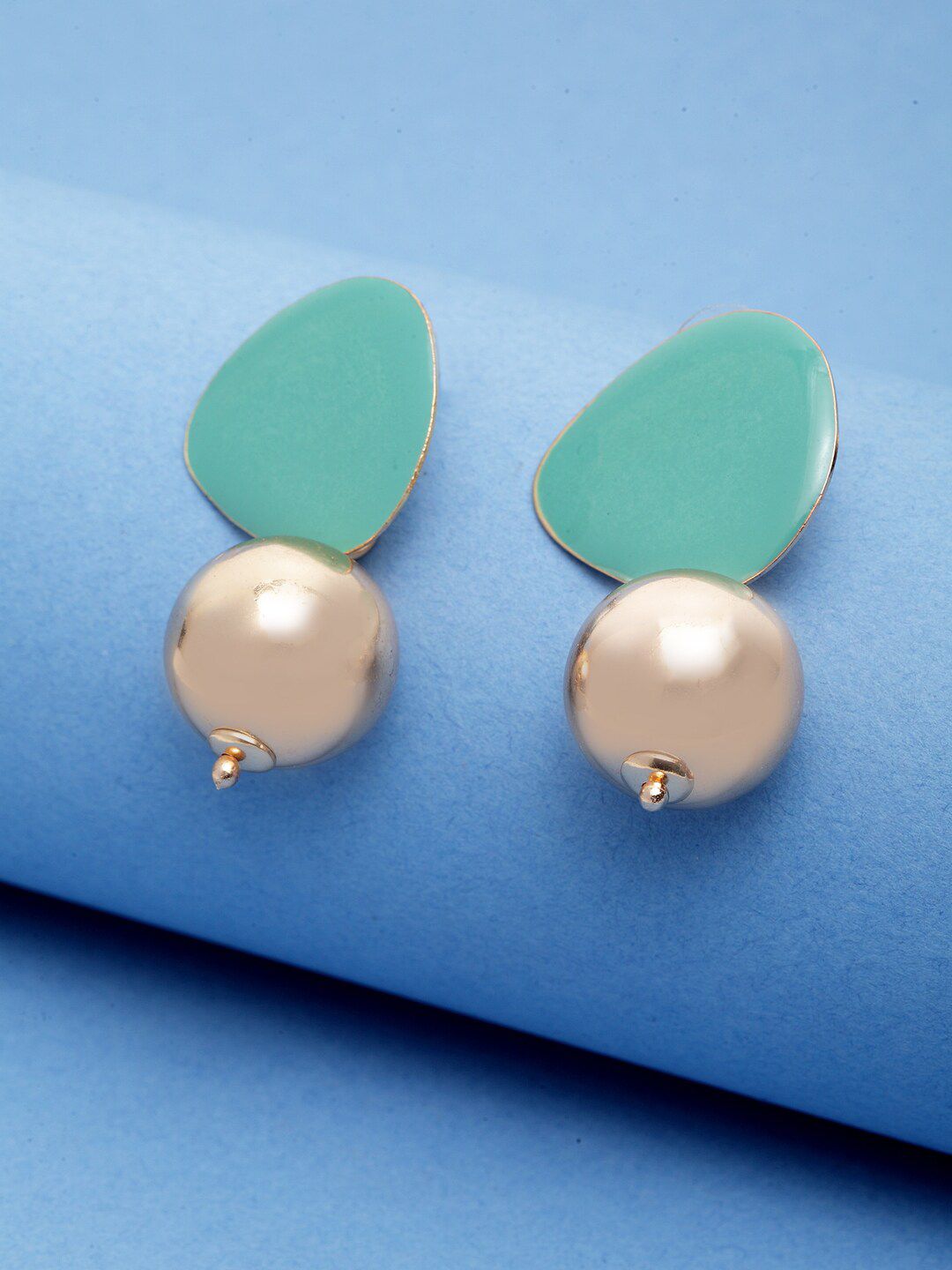Madame Teal Blue & Rose Gold-Plated Classic Studs Price in India