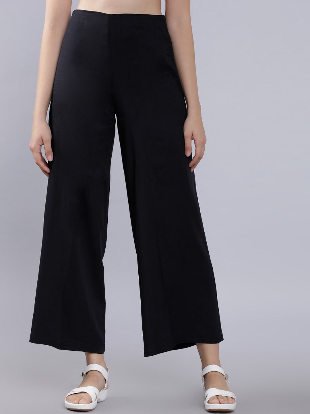 Tokyo Talkies Women Black Straight Fit Solid Parallel Trousers Price in India