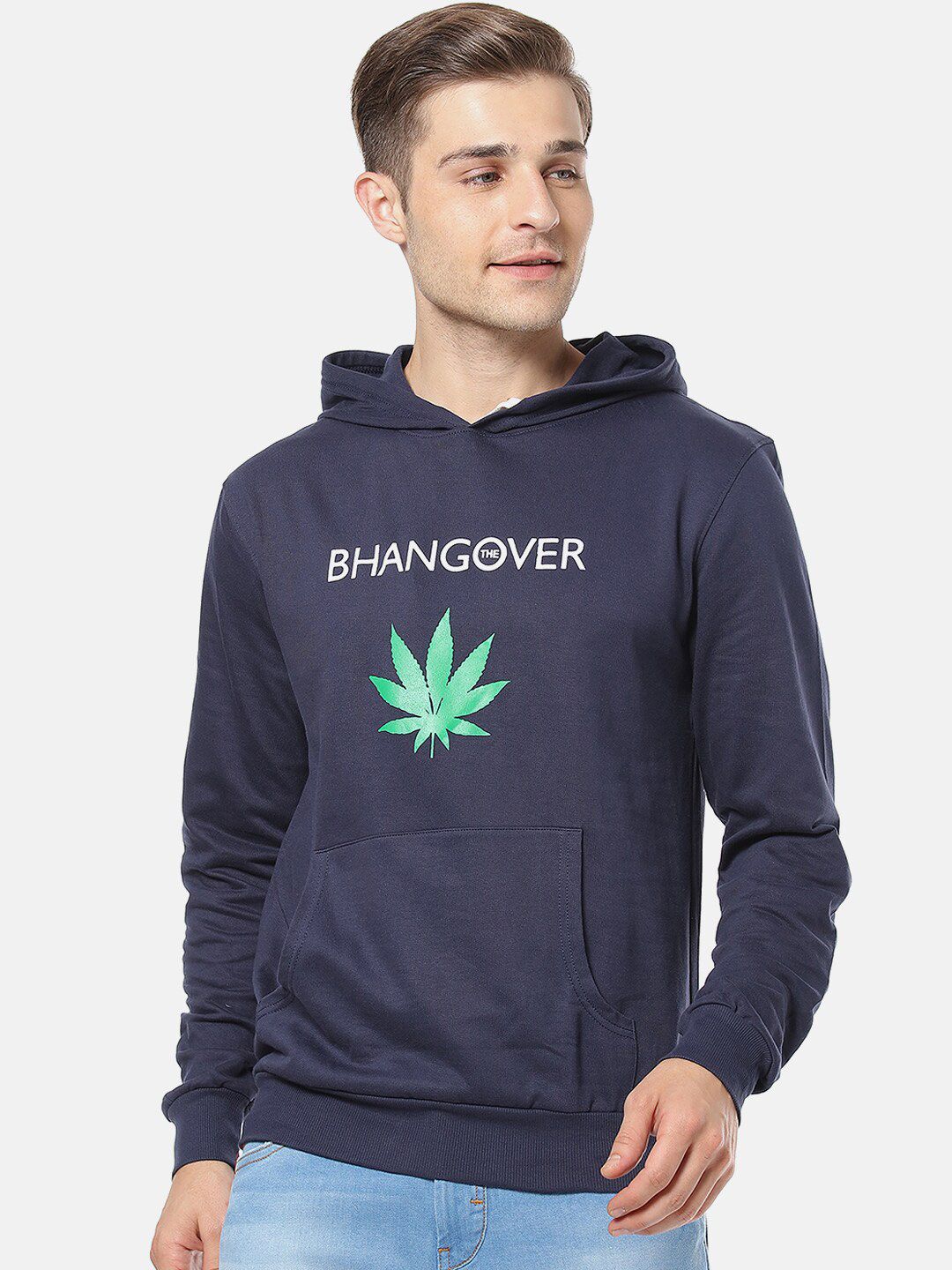 CAHOOT Men Blue Printed Hooded Sweatshirt