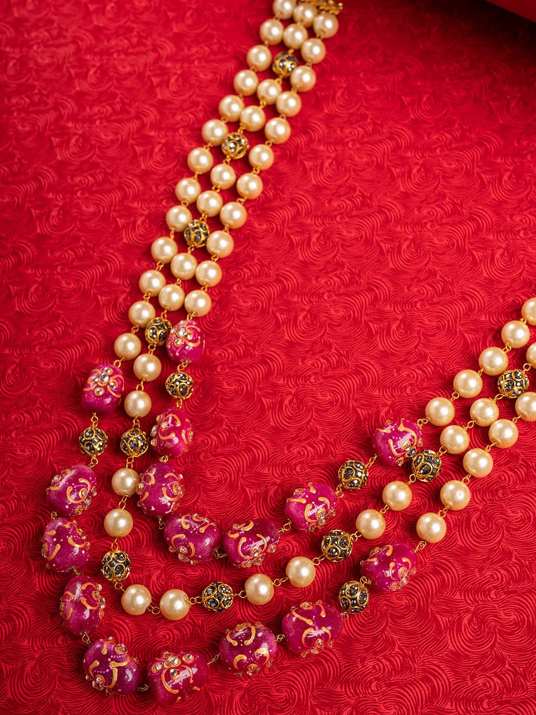 Shoshaa Gold-Plated & Pink Pearl Beaded Layered Necklace Price in India