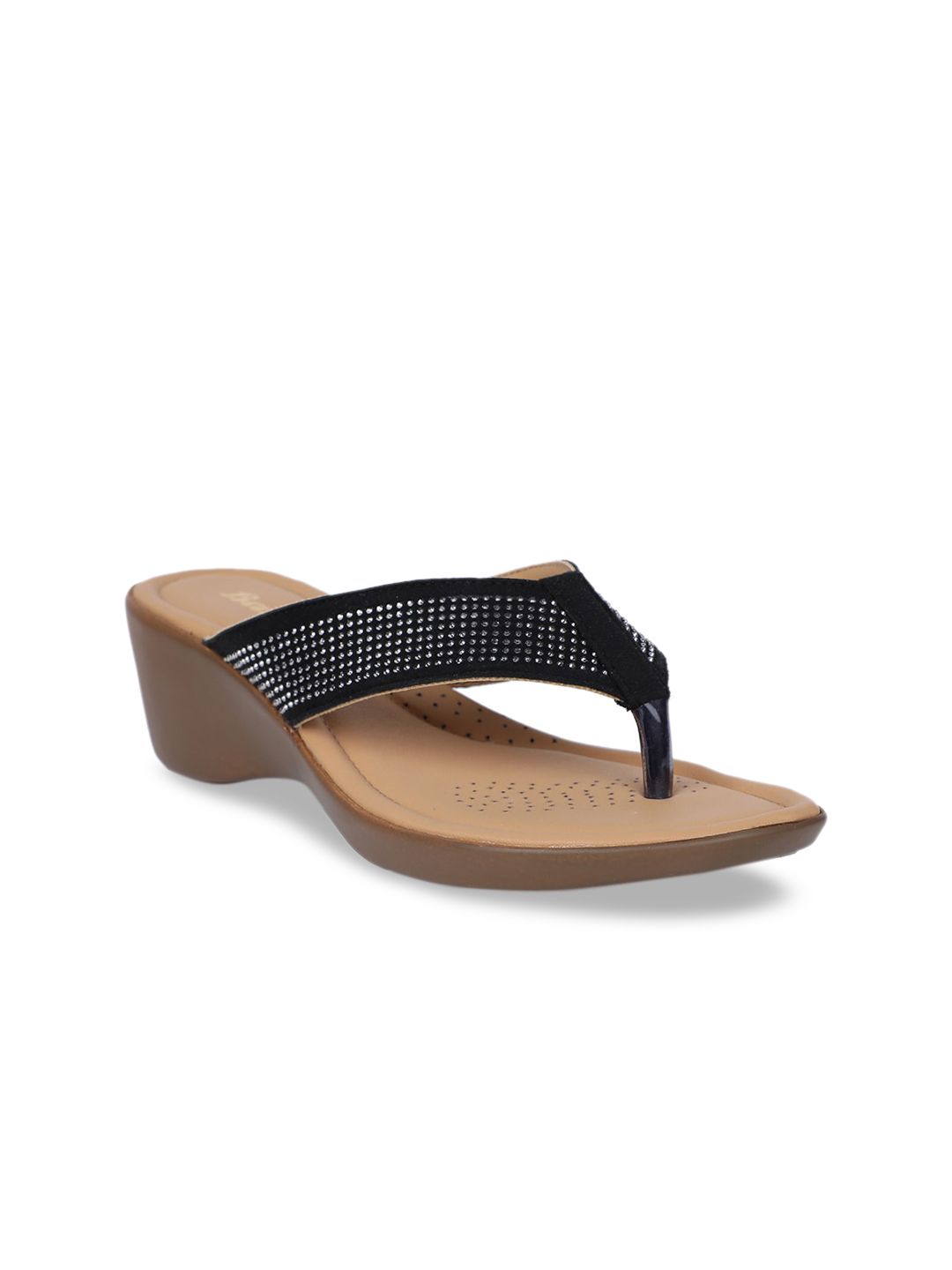 Bata Women Black Embellished Wedges Price in India