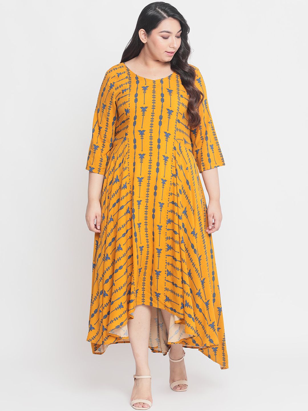 Amydus Women Yellow Printed A-Line Dress