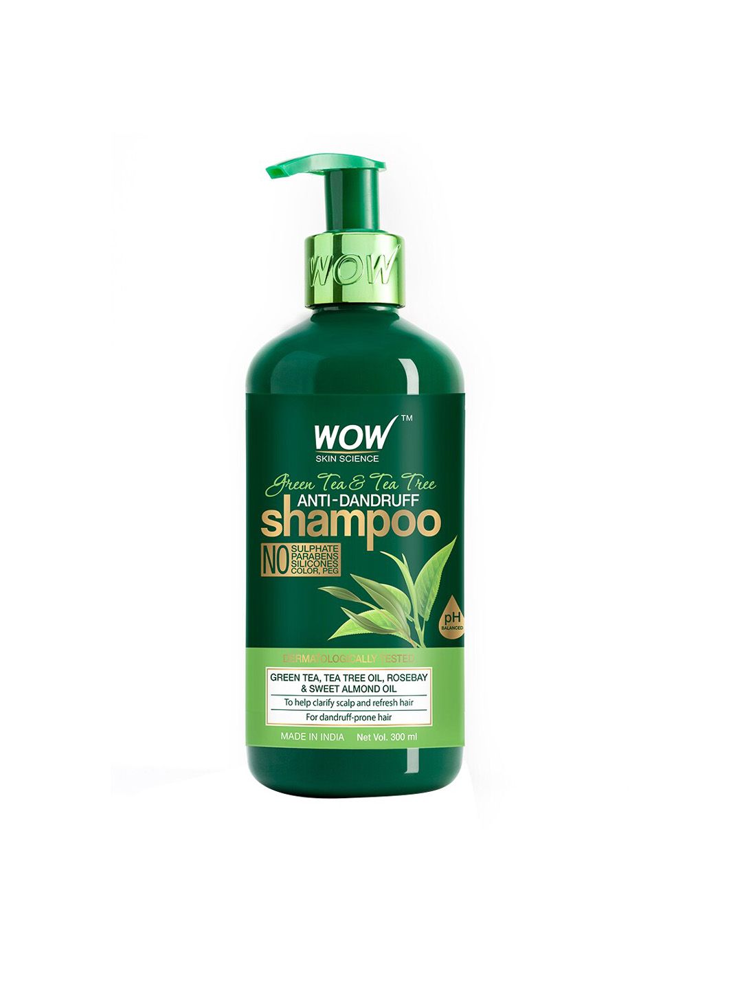 WOW Skin Science Green Tea & Tea Tree Anti-Dandruff Shampoo with Almond Oil 300 ml Price in India