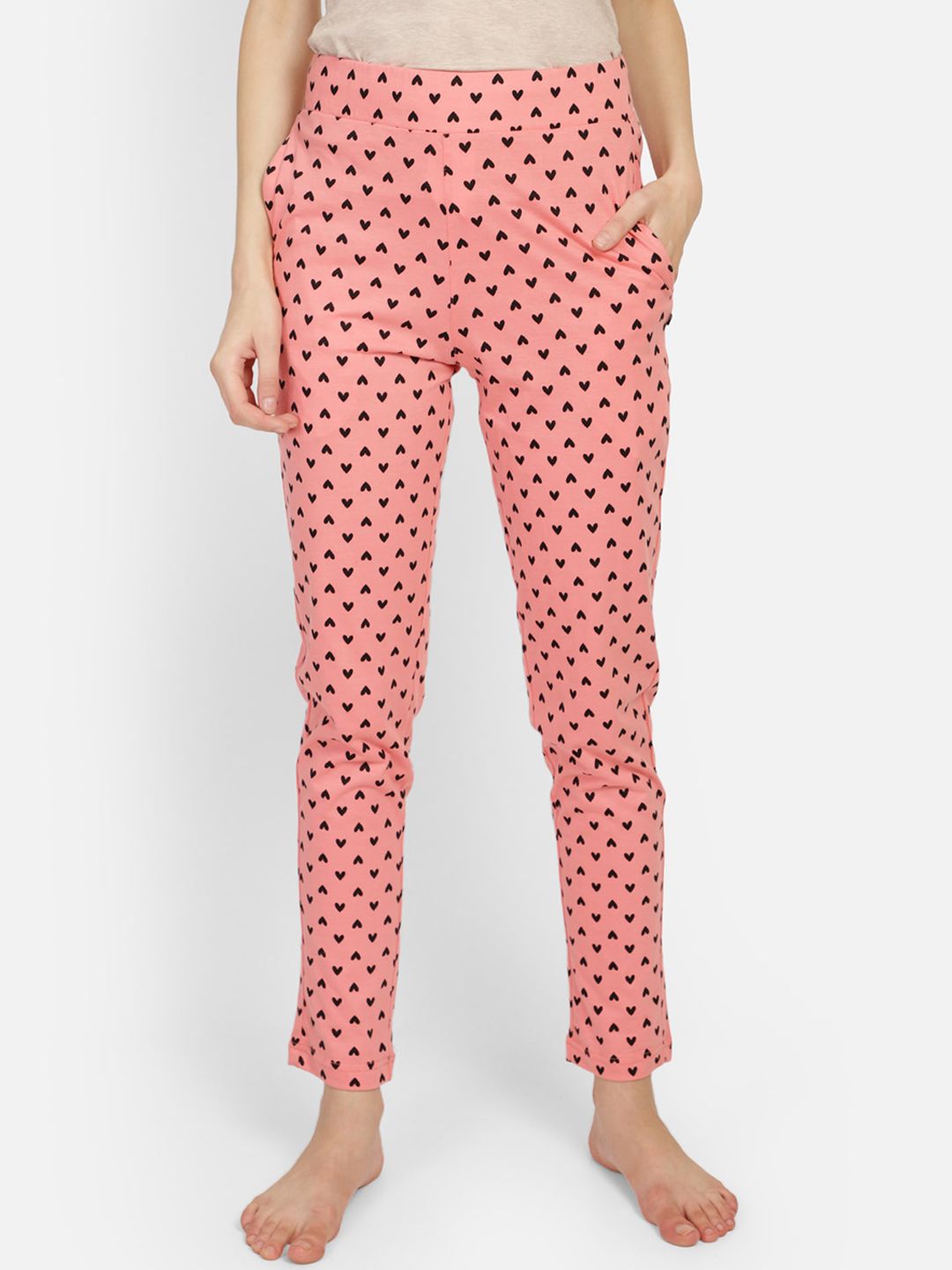 PROTEENS Women Pink & Black Printed Lounge Pants Price in India