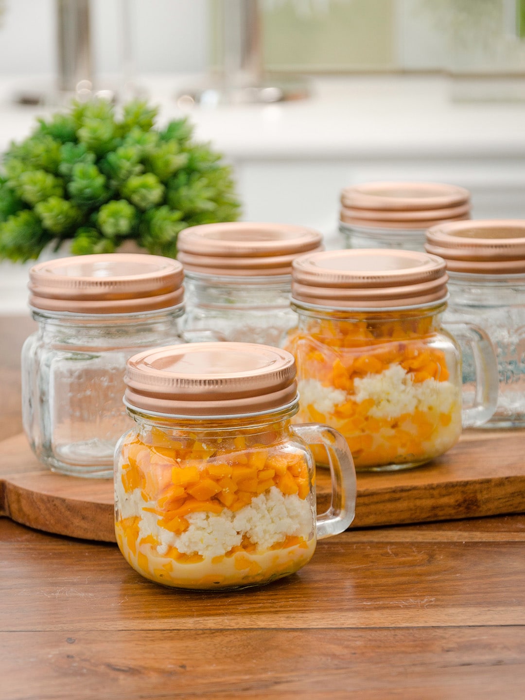 GOODHOMES Set Of 6 Transparent Mason Jars With Copper Lid Price in India
