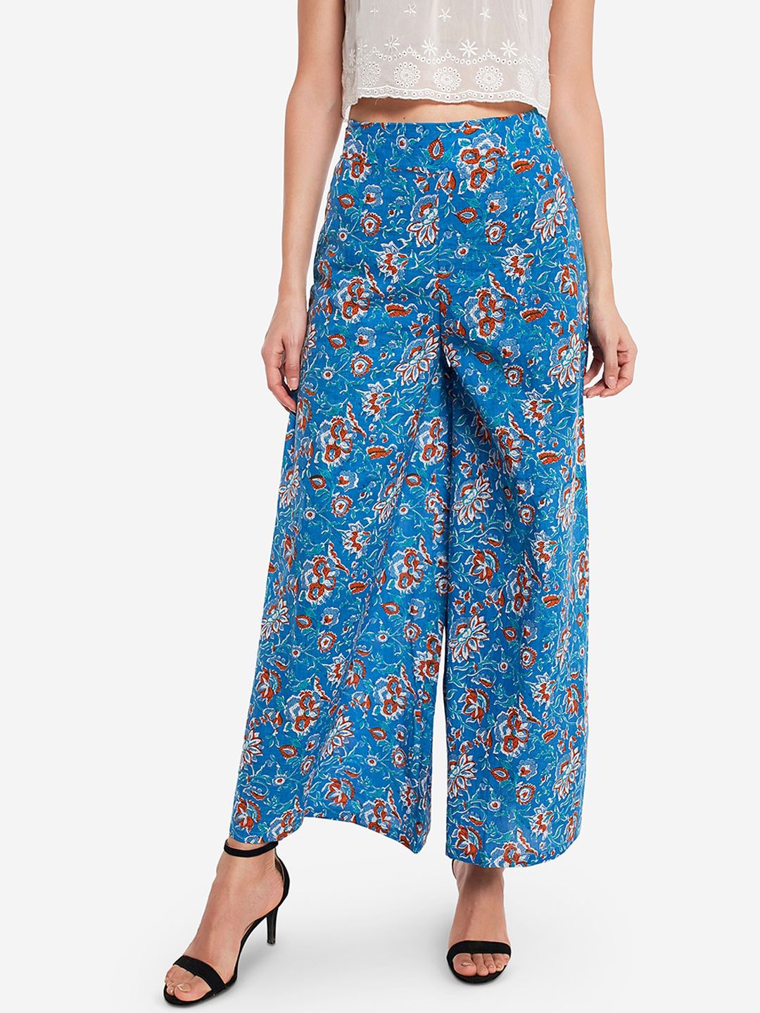 Desi Weavess Women Blue & Red Printed Flared Palazzos Price in India