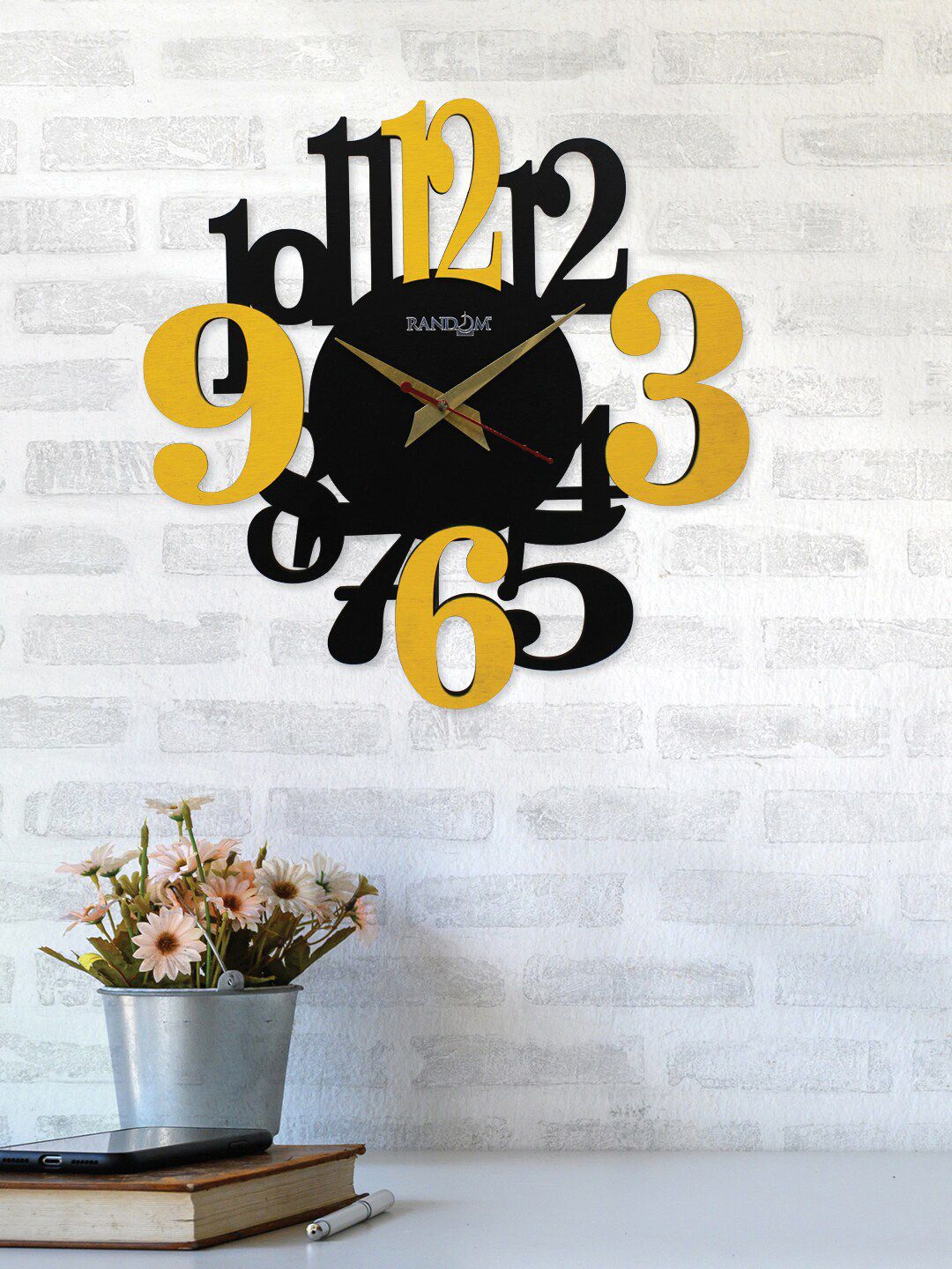 RANDOM Black & Yellow Round Printed 30.49 cm Analogue Wall Clock Price in India