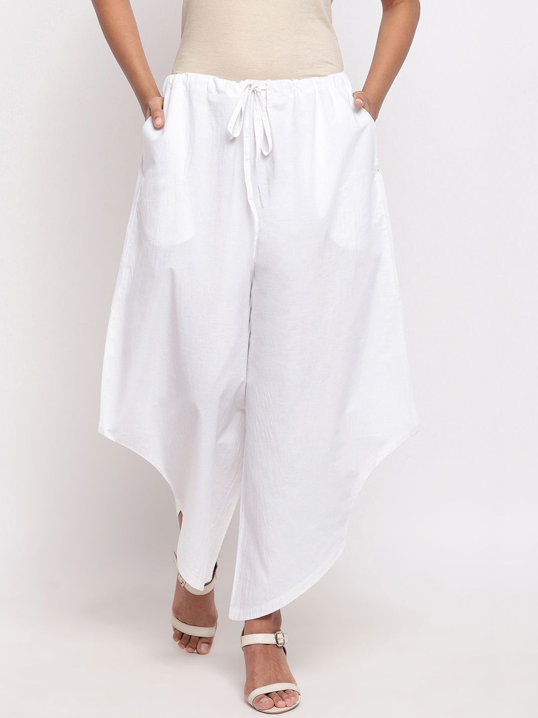 FABNEST Women White Relaxed Regular Fit Solid Parallel Trousers Price in India