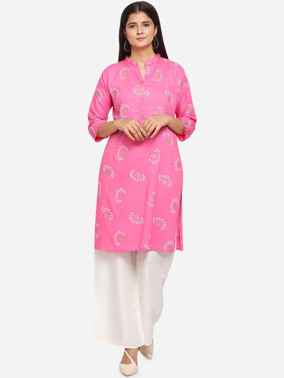 SHEEYA Women Pink & White Floral Print Kurta with Palazzos
