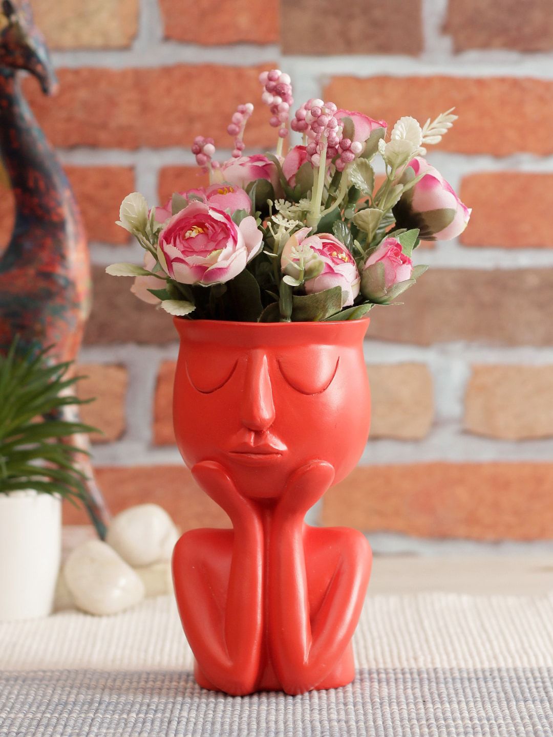 TAYHAA Red Solid Ceramic Human Figurine Flower Vase Price in India