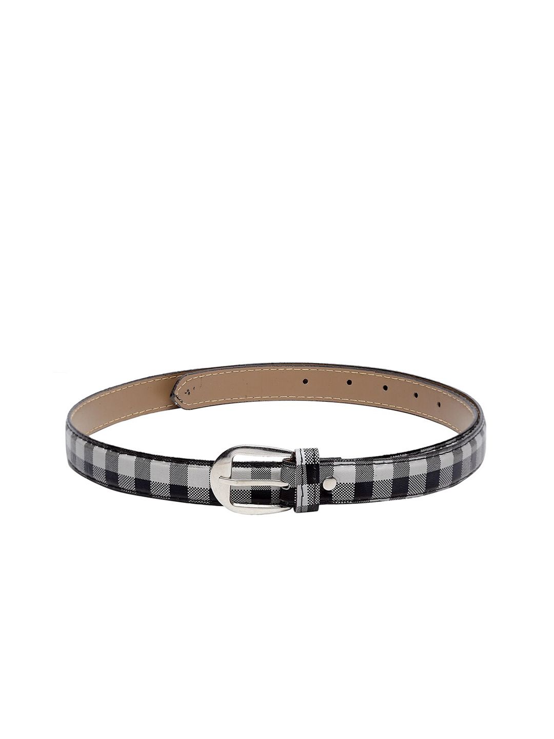 Apsis Women Black & Silver-Toned Checked Belt Price in India