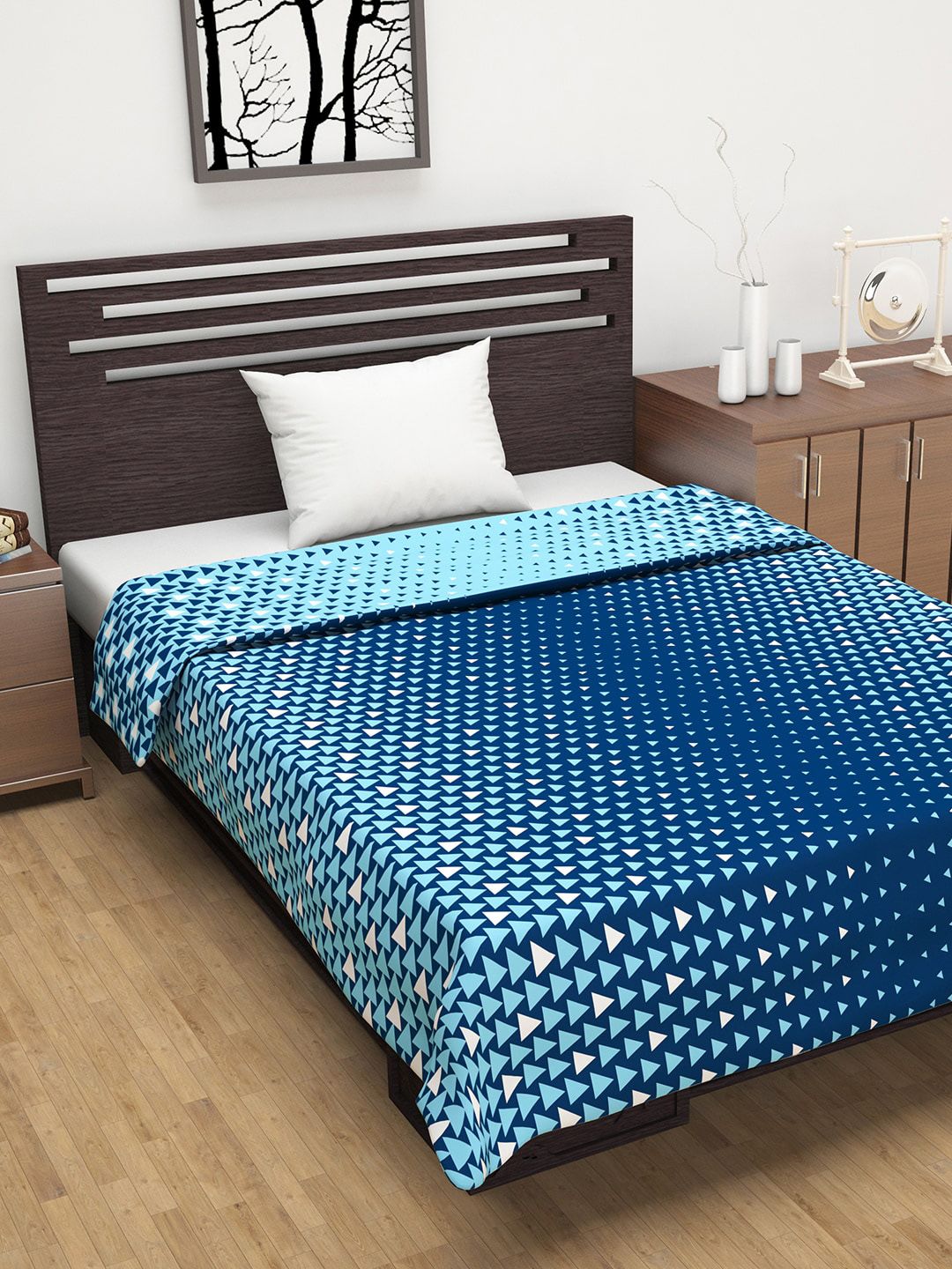 Divine Casa Navy Blue & Off-White Geometric AC Room 110 GSM Single Bed Dohar Price in India