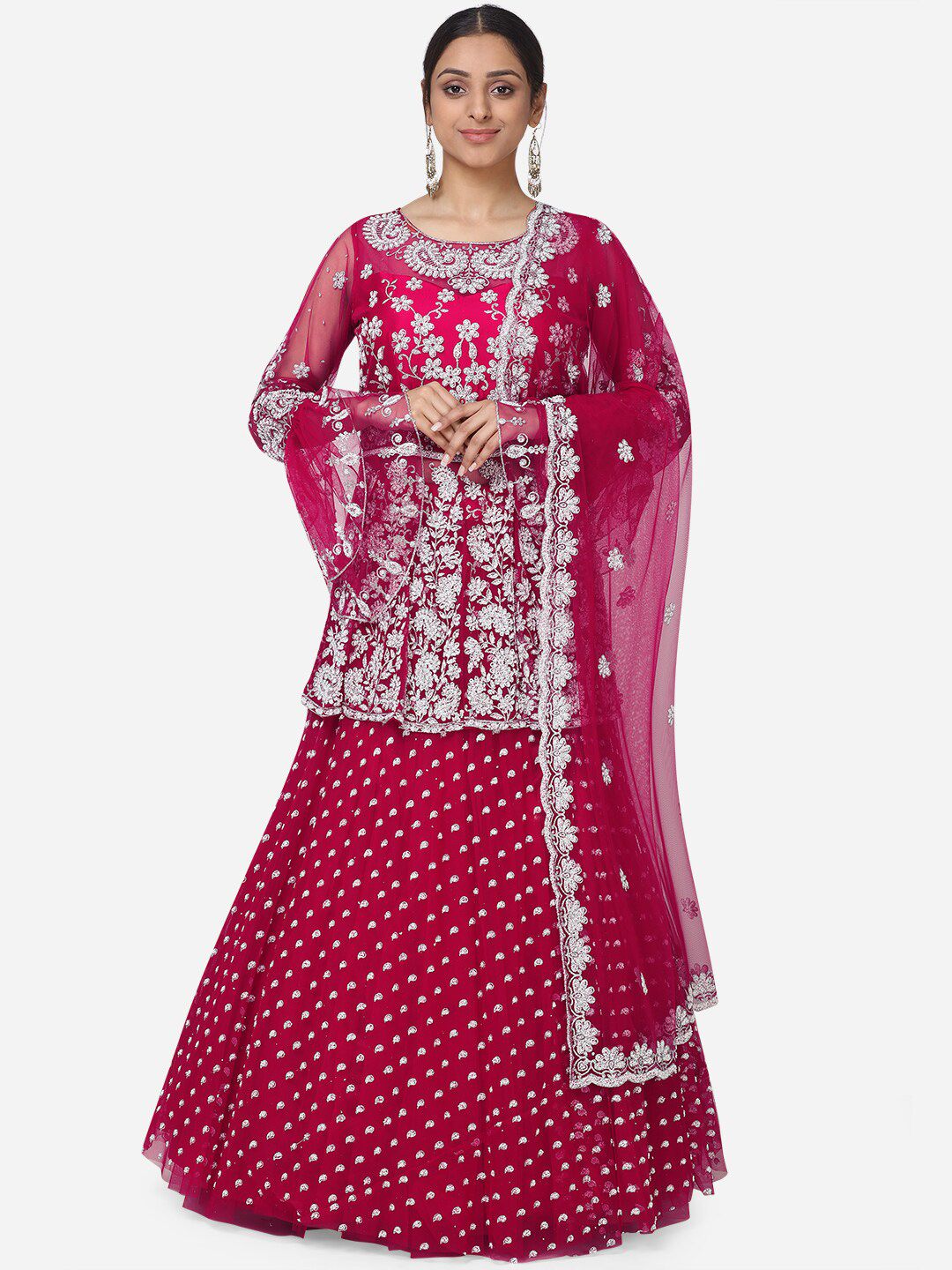 BOMBAY SELECTIONS Women Magenta Embellished Ready to Wear Lehenga & Blouse with Dupatta