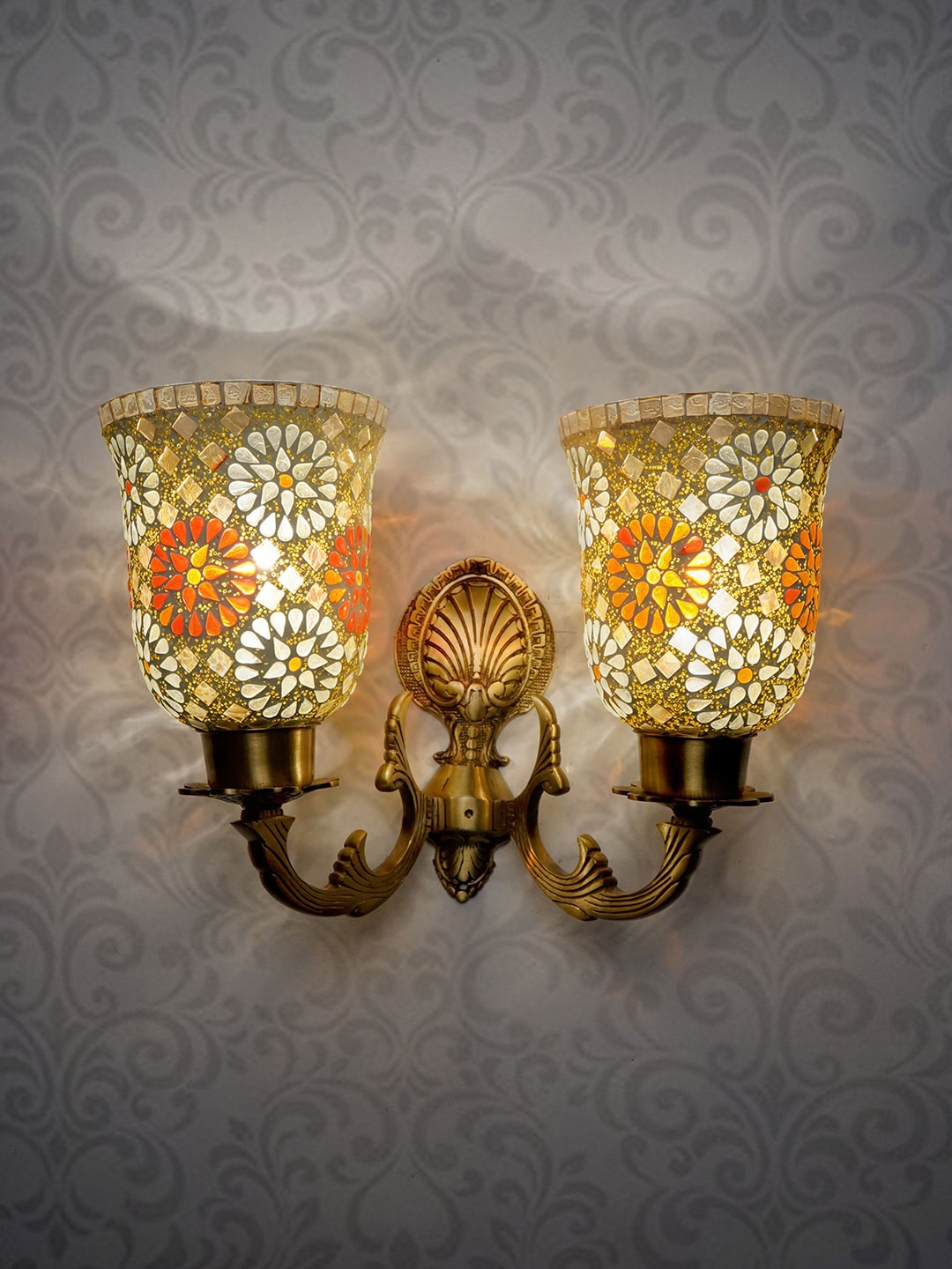 Fos Lighting Gold-Toned & White Textured Mosaic Glass Wallchiere Price in India