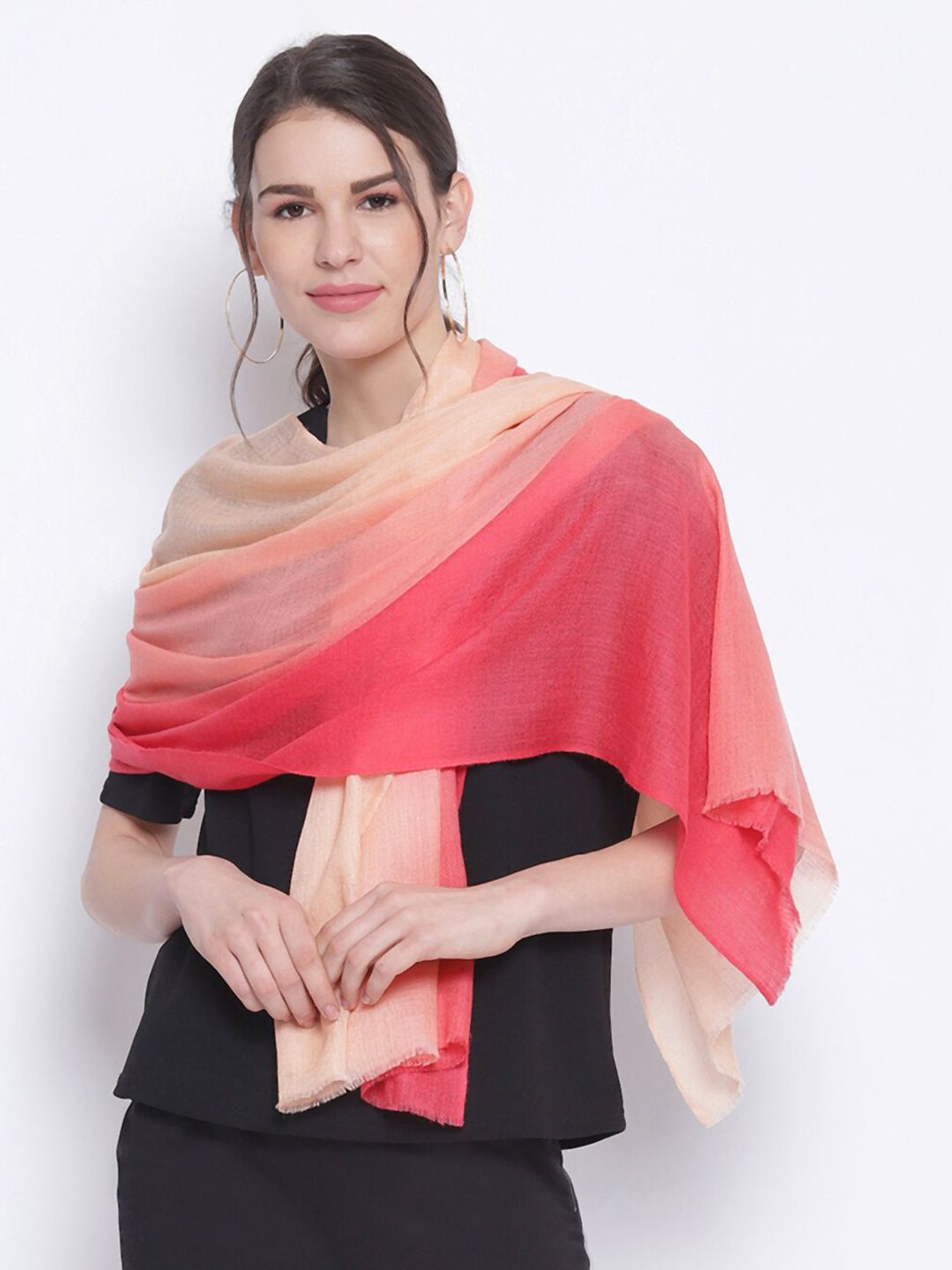 Tossido Unisex Red & Peach-Coloured Ombre Cashmere Woollen Stole Price in India