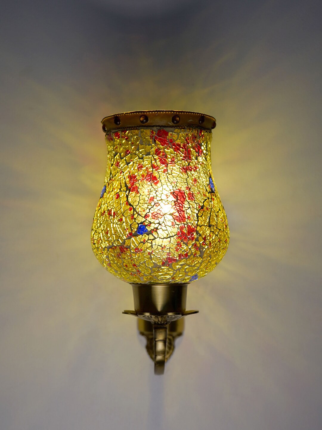 Fos Lighting Yellow & Gold-Toned Textured Antique Designer Wallchiere Lamp Price in India