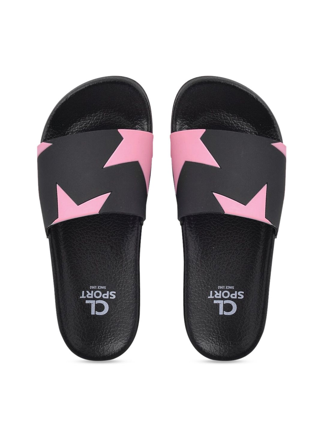 Carlton London sports Women Black & Pink Printed Sliders Price in India