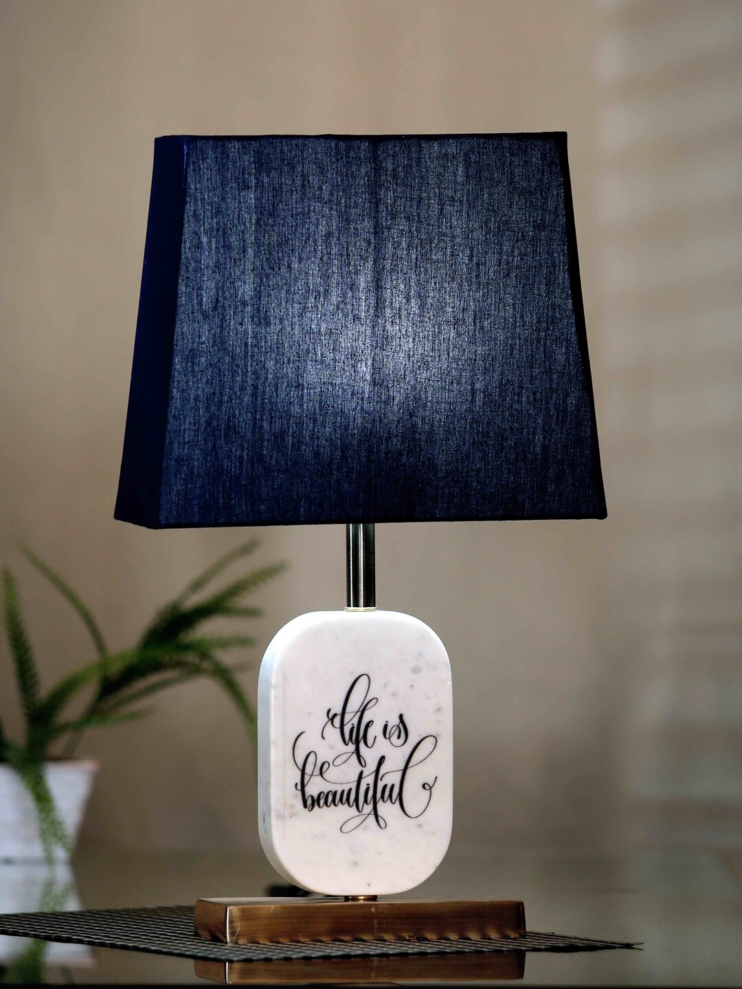POSH-N-PLUSH Blue Solid Marble Table Lamp Price in India