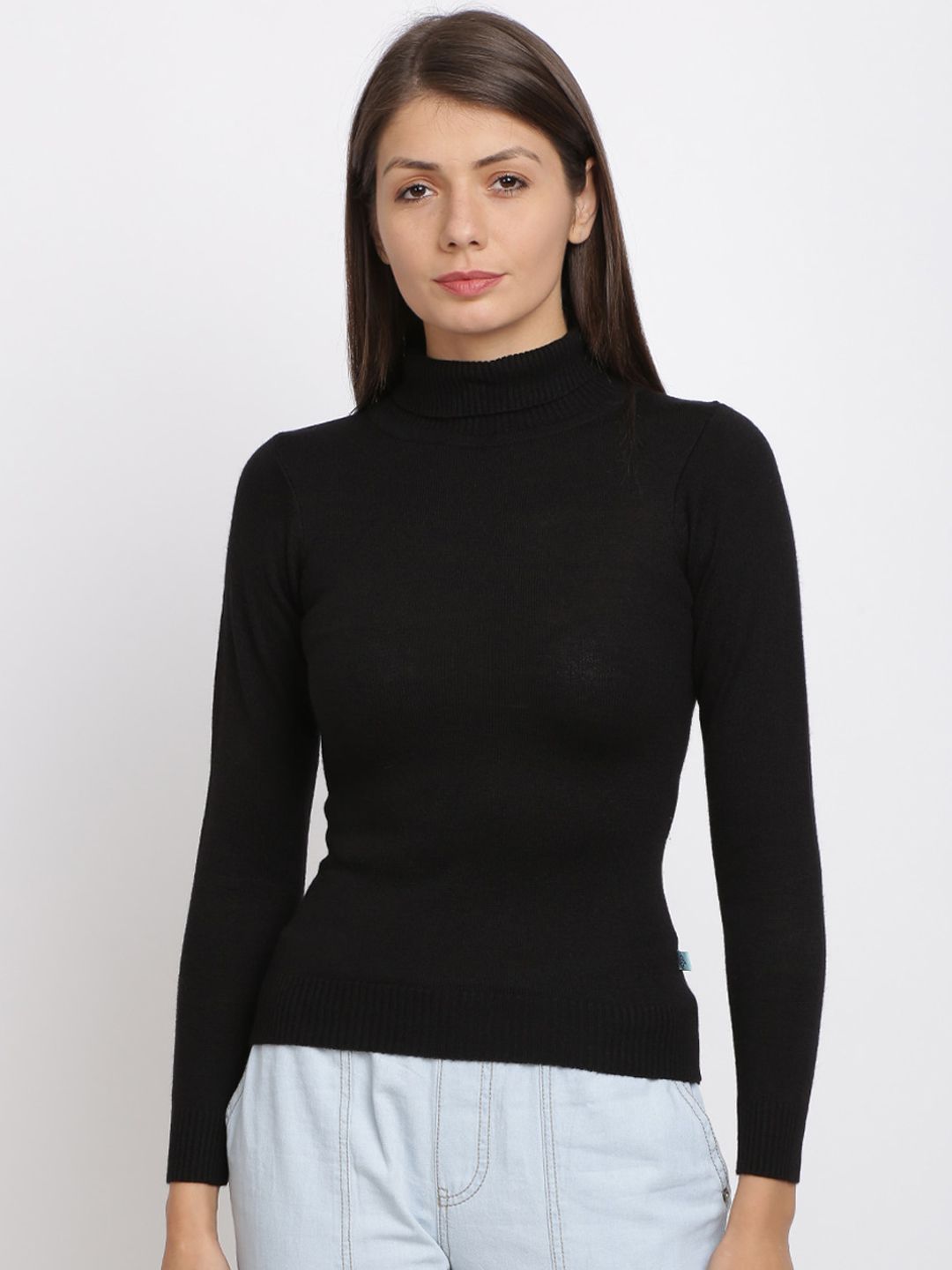 BEVERLY BLUES Women Black Solid Slim-Fit Pullover Sweater Price in India