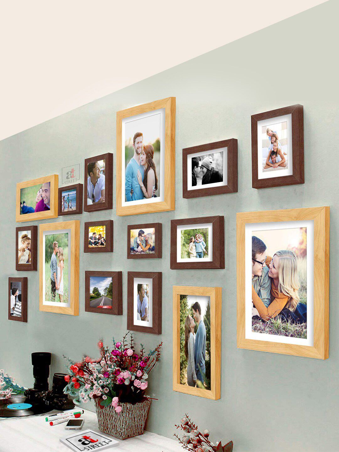 Art Street Set Of 16 Brown & Beige Solid Wall Photo Frames Price in India