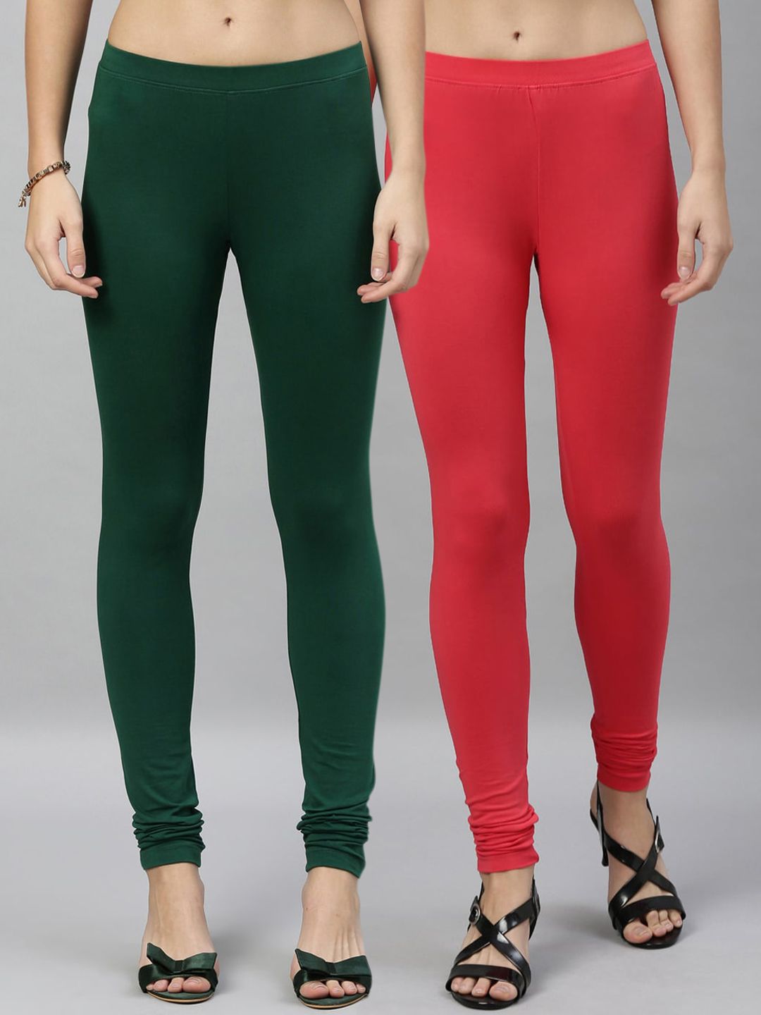 Kryptic Women Pack of 2 Solid Churidar Leggings Price in India